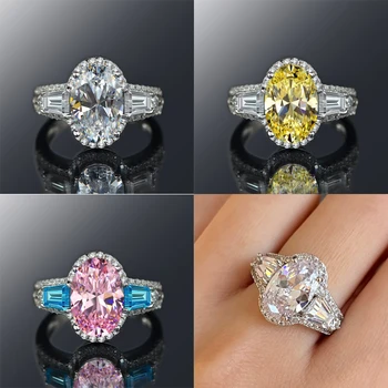 2023 Пенливи Бяло/Жълто/Rose Овално CZ Женски пръстен за Годеж, Сватбени Аксесоари, Естетически Дамски Пръстени, Вечерни Бижута