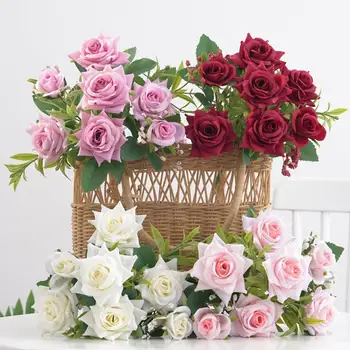 Декор за дома, изкуствени цветя, реалистични изкуствени рози, трайни сватбен декор с отлична детайлност, реквизит за снимки, маса