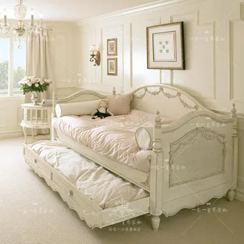 Мебели за спалня в американския селското ретро стил, резбовани детска едно легло от масивно дърво, богат на функции чудесна легло принцеса, еластична легло