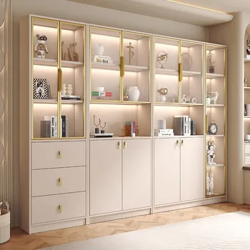 Модерен прост шкафове със стъклени като, прахоустойчив луксозен гардероб за дневна, домашен шкафче, лавица за книги, кремаво вятър