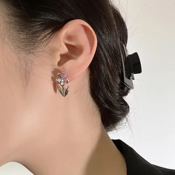 Обеци-карамфил За жени, Сладки Обеци във формата на Цвете Лале, Нови Корейски модни бижута за уши, подарък на приятелката си, pendientes mujer