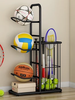 Рафтове за съхранение баскетбол, домакински играчка пистолет, футболен багажник, спортно оборудване за фитнес в бадминтон, рафтове за кошници за съхранение