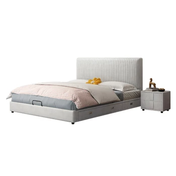 Съвременните меки рамки за легла, Комплект мебели за стая, Луксозна уникална дървена легло King Queen Size с рамка от плат