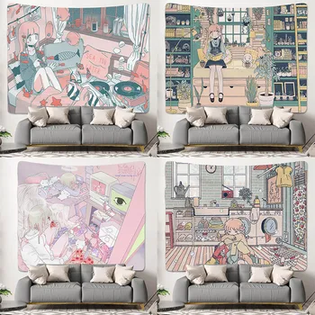Японското Аниме Розово Момиче Kawai Украса на стаята, Естетика на Гоблен, Скъпа Стенни хол, Спалня, Домашно адаптивни